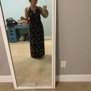 Backless Floral Maxi Halter Dress